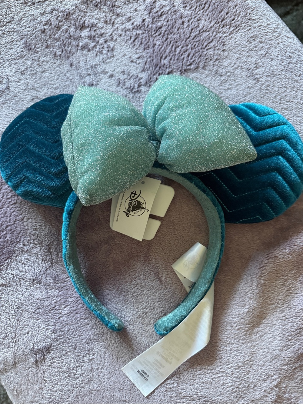 Disney Teal Sparkle Bow Minnie Ears Headband for Kids